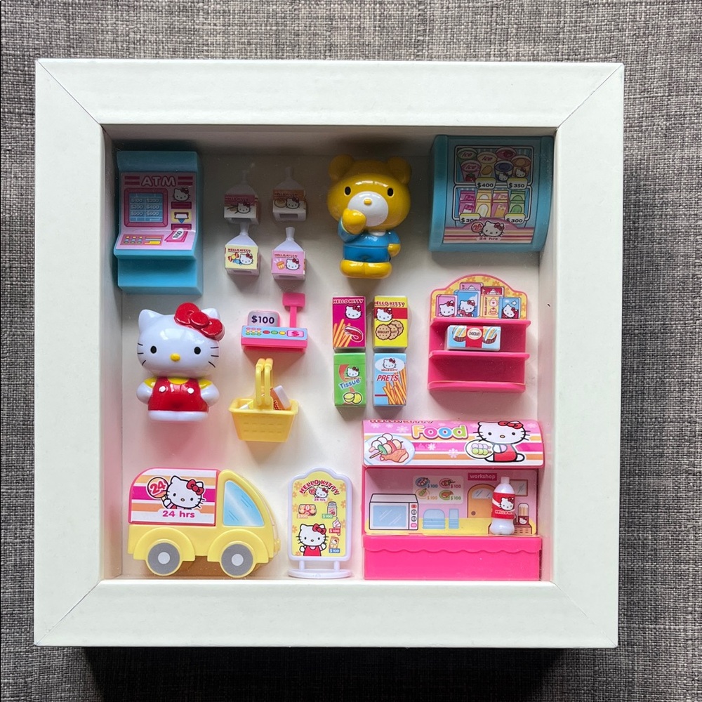 Hello Kitty Miniature Shadow Box Wall Art Hanging OOAK